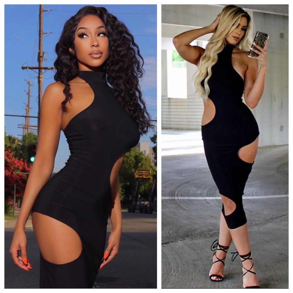 NWT Fashion Nova Welcome to Tampa Black Cut Out High Neck Bodycon Midi Dress